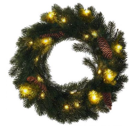 Solight vianočný veniec, priemer 40cm, 15LED, 3x AA, IP44, časovač