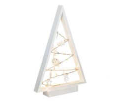 Solight LED drevený vianočný stromček s ozdobami, 15LED, prírodné drevo, 37cm, 2x AA