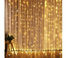 Solight LED vianočná záves okenná, strieborná, 300x mini LED, časovač, 8 funkcií, USB