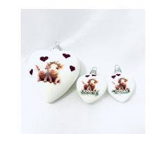 IRISA Sada sklenených sŕdc s dekorom veselé prasiatka – 3ks, 7 cm 13 cm, biele