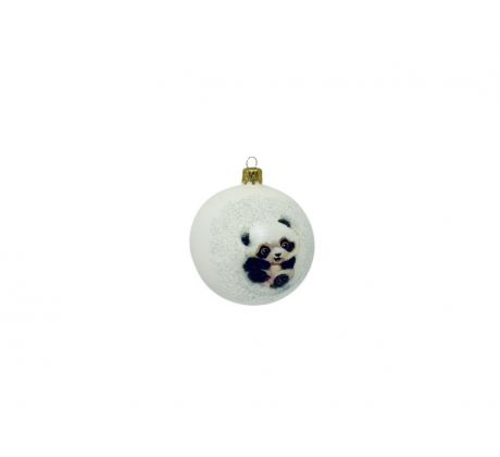 "Biela prítomnosť: Sklenená ozdoba 8cm - Sediaca panda (s darčekovou krabičkou) IRISA"