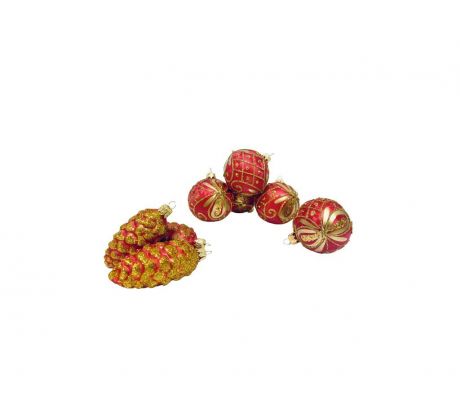 Irisa LUXUSNÝ SET Vianočné ozdoby KATRIN - červené dekor ornamenty, BOX 39 ks