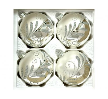 Strieborná elegancia – ozdoby Karolína 8 cm (4 ks)