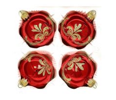 Sklenené vianočné gule 7 cm „Kráľovská červeň“ – Lesklá červená so zlatým ornamentom ( sada 4 ks )