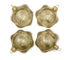 Kráľovská elegancia – Sklenené vianočné gule 7 cm „Zlatá čipka“ ( sada 4 ks )