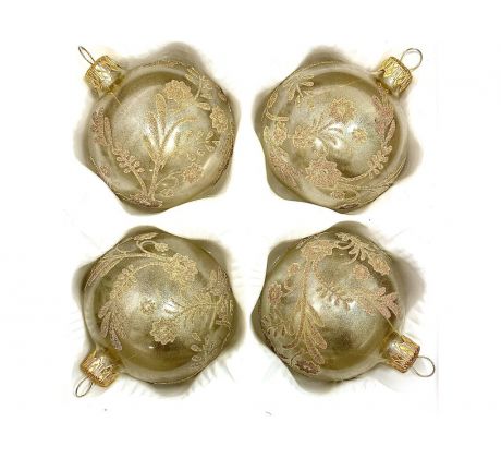 Kráľovská elegancia – Sklenené vianočné gule 7 cm „Zlatá čipka“ ( sada 4 ks )