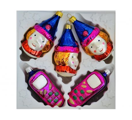 IRISA Sklenené ozdoby SPOMÍNKA, veľkosť 8 cm, súprava 5 ks