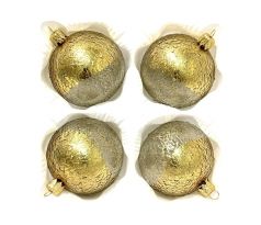 Sklenené vianočné ozdoby „Zlatý reliéfny pôvab“, 7 cm, zlaté v dvoch textúrach - sada 4 ks