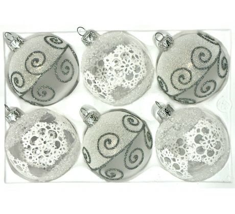 Kráľovská čipka – Luxusné sklenené vianočné ozdoby 7 cm – súprava 6 ks