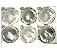 Snehová rozprávka – Sklenené vianočné ozdoby 7 cm (biela sada) – sada 6 ks
