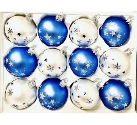Vianočné ozdoby „Polárna žiara“ – Sada 12 ks (biela, modrá Veľkosť 7cm) IRISA