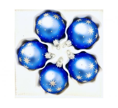 Vianočné sklenené gule s vločkami – modré, 5 ks ( veľkosť 6 cm ) IRISA