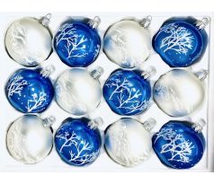 "Sada 12 ks Sklenených ozdôb - Noblesná elegancia bielo modrej krásy (Veľkosť 7cm) IRISA"