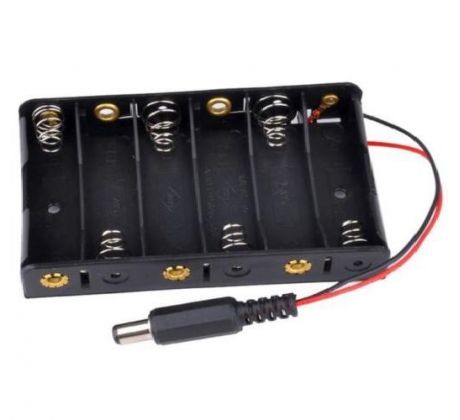 Batériový box pre šesť batérií AA 1,5V s konektorom DC - 5,5 x 2,1 mm