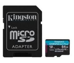 Pamäťová karta Kingston Canvas Go! Plus microSDXC 64GB Class 10, UHS-I, U3, V30, A2, 200/104MB/s (+ adaptér)
