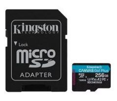 Pamäťová karta Kingston Canvas Go! Plus microSDXC 256GB Class 10, UHS-I, U3, V30, A2, 200/104MB/s (+ adaptér)