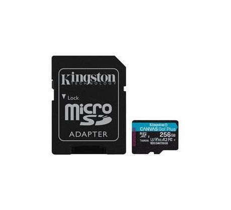Pamäťová karta Kingston Canvas Go! Plus microSDXC 256GB Class 10, UHS-I, U3, V30, A2, 200/104MB/s (+ adaptér)