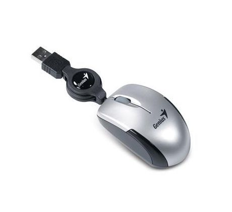 Myš GENIUS Micro Traveler V2, kráblová, 1200 DPI, USB, strieborná
