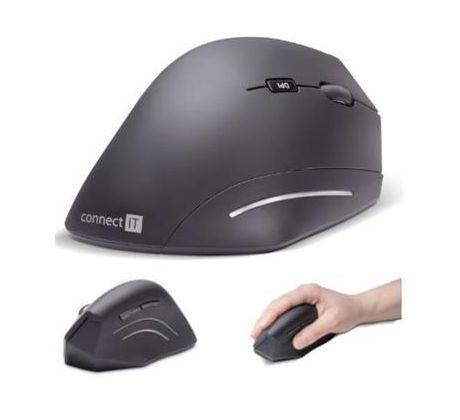 CONNECT IT FOR HEALTH ergonomická vertikálna myš, 1600dpi, 6 tlačidlová, bezdrôtová, USB, 2,4Ghz, čierna