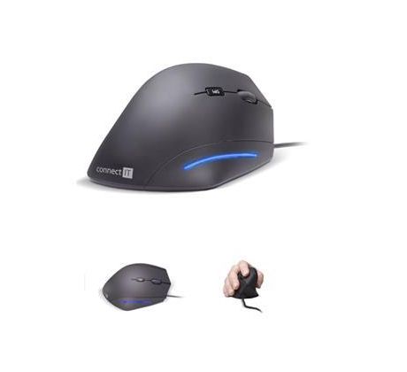 CONNECT IT FOR HEALTH ergonomická vertikálna myš, 1600dpi, 6 tlačidlová, káblová, USB, čierna