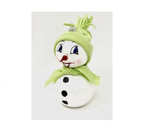 Radostný snehuliak vo svetlo zelenom úbore – 18 cm