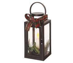 LED dekorácia – vianočný lampáš so sviečkou čierny, 20 cm, 3x AAA, vnútorný, vintage