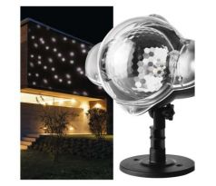 LED dekoratívny projektor – padajúce vločky, vonkajší aj vnútorný, biela
