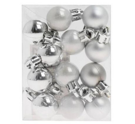 Ozdoba závesná guľa 2cm sada 12ks plast strieborná mix