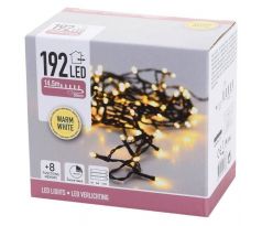 Svetlo vianočné 192 LED teplé biele, 14,5 m, s časovačom, s funkciami, batérie, vonkajšie/vnútorné