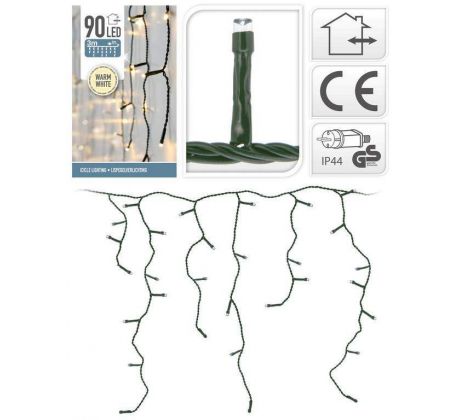 Svetlo vianočné cencúle 90LED, teplé biele, dĺžka 3m, vonkajšie/vnútorné