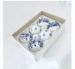 Sklenené vianočné ozdoby „Cibuláková noblesa“, 7 cm, bielo-modré, súprava 6 ks