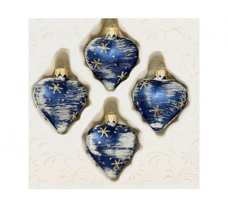 IRISA Modré vianočné srdiečka so zlatými hviezdami – set 4 ks (7 cm)