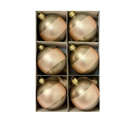 Elegantné sklenené gule 6 cm – zlatohnedé s medeným pruhom