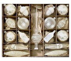 Irisa Luxusná sada sklenených vianočných ozdôb v bielo-striebornej elegancii – 37 ks so špicou