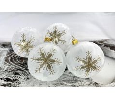 Vianočné gule 20/8510-5/8/4ks – biely mrazolak + zlatá vločka