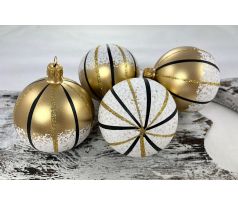 Vianočné gule 22/4493/8/4ks – zlatá metalíza, zlato-čierne pásiky