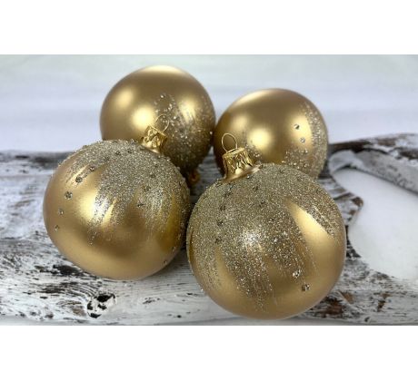 Vianočné gule 22/4497/8/4ks – zlatá metalíza + zlatý dekor