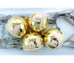 Vianočné gule 22/4550/8/4ks – zlaté + biely strom a jeleň