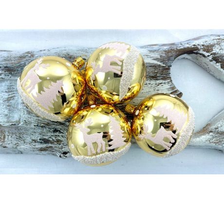 Vianočné gule 22/4550/8/4ks – zlaté + biely strom a jeleň
