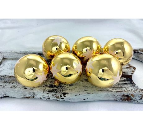 Vianočné gule 22/4552/7/6ks – zlaté + biele hviezdy