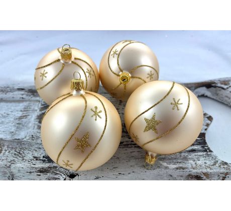 Vianočné gule 24/8757/8/4ks – champagne + vločky,hviezdičky
