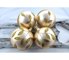 Vianočné gule 24/8751/10/4ks – elegantné champagne s listami