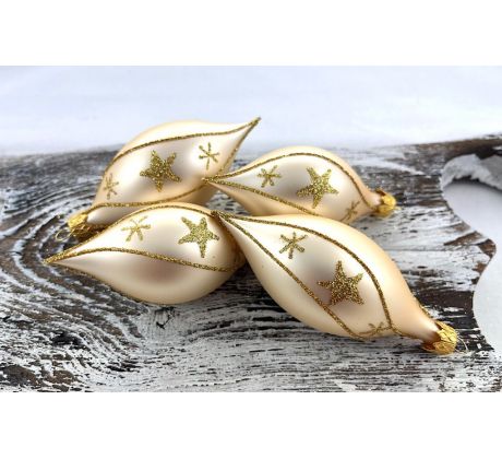 Vianočné olivy 34/986/8×4/4ks – champagne + vločky, hviezdičky