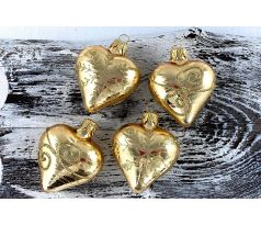 Vianočné srdiečka 423/315/ms/4ks – zlaté so zlatou vločkou