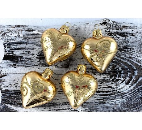 Vianočné srdiečka 423/315/ms/4ks – zlaté so zlatou vločkou