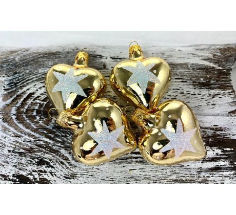 Vianočné srdiečka 423/545/4ks – zlaté + biela hviezda