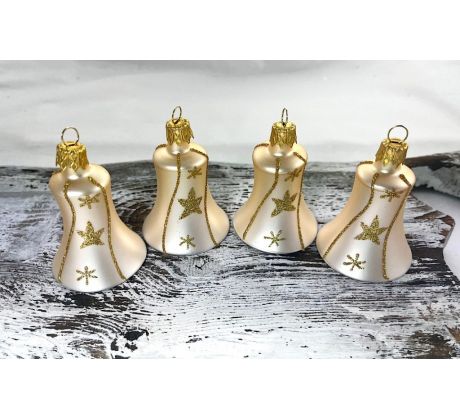 Vianočné zvončeky 54/780/5,5/4ks – champagne + vločky, hviezdičky