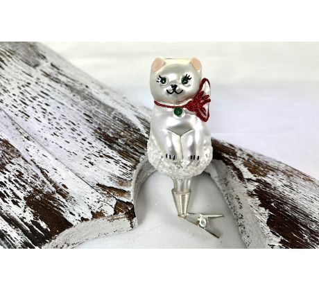 Mačka na štipci 445/1589/1ks – červená mašľa