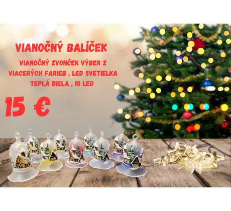 Vianočný balíček , Vianočný zvonček výber z viacerých farieb , LED svetielka teplá biela