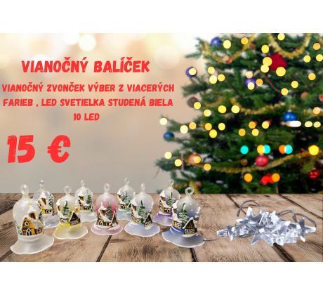 Vianočný balíček , Vianočný zvonček výber z viacerých farieb , LED svetielka studená biela